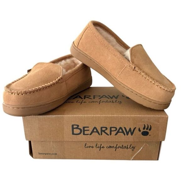 BearPaw Jamie Sheep Wool Lined Youth Moccasin Slippers Iced Coffee Size 4 - Picture 13 of 13